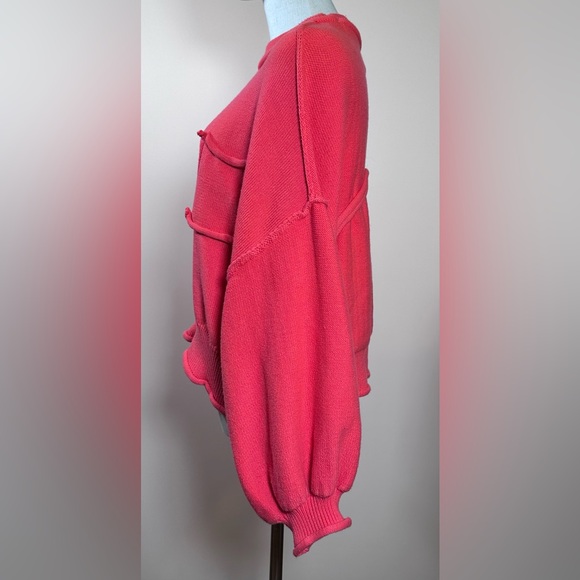 POL Never Let You Go Sweater Coral Pink Dolman Balloon Sleeve Raw Edge - Picture 5 of 8